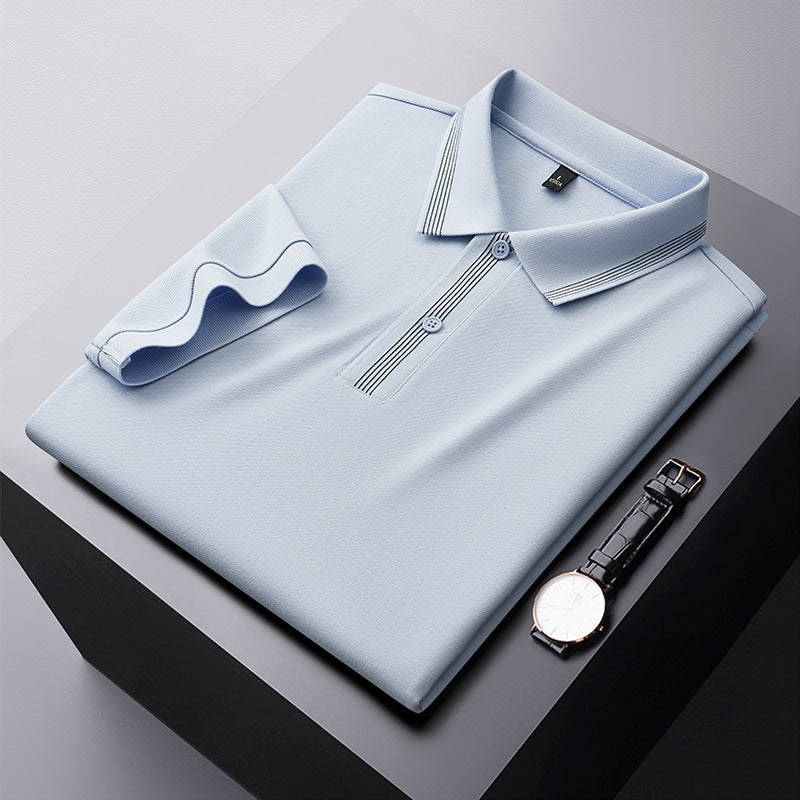 Light grey blue men's short sleeve polo shirt lifestyle look – TeenStylo