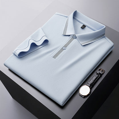 Light grey blue men's short sleeve polo shirt lifestyle look – TeenStylo