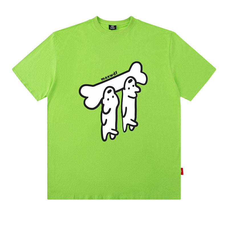 Mens fluorescent green oversized sausage dog print cotton t-shirt summer streetwear style TeenStylo