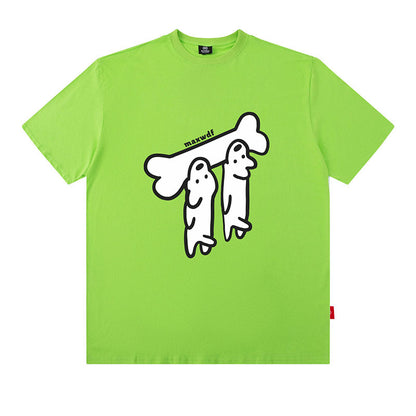 Mens fluorescent green oversized sausage dog print cotton t-shirt summer streetwear style TeenStylo
