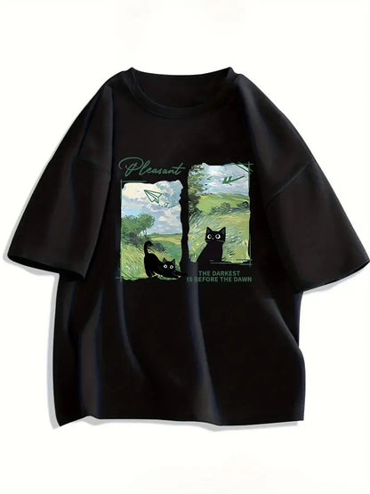 Unisex printed short sleeve T-shirt in B6 colour lifestyle shot, Y2K streetwear style - TeenStylo