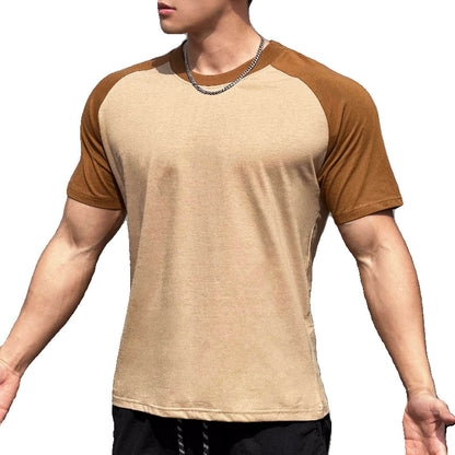 Men's off-white color-blocked raglan sleeve T-shirt lifestyle shot - Y2K streetwear style at TeenStylo