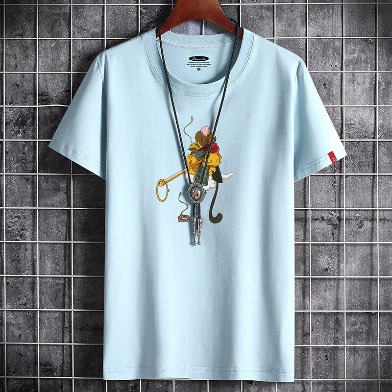 Men's white anime graphic T-shirt summer fashion streetwear style lifestyle look at TeenStylo