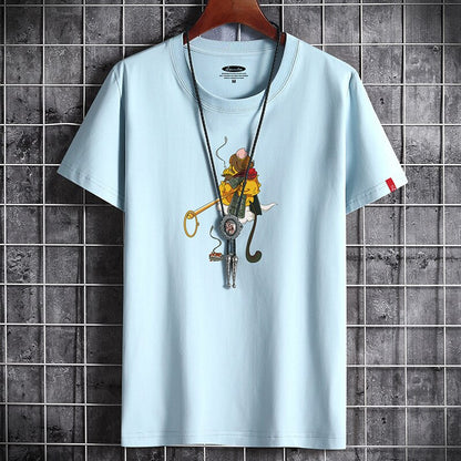Men's white anime graphic T-shirt summer fashion streetwear style lifestyle look at TeenStylo