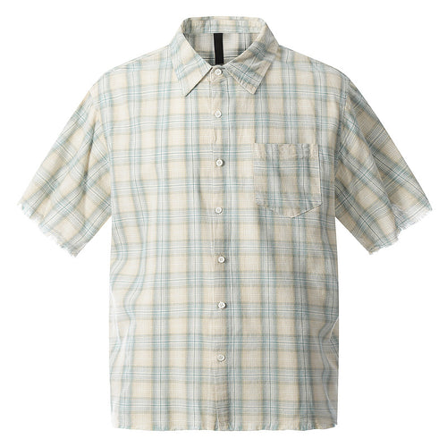 Green Plaid Frayed Hem Short Sleeve T-Shirt Unisex Streetwear Front View | TeenStylo