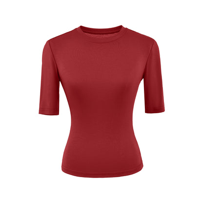 Navy blue round neck mid sleeve women's T-shirt styled in streetwear aesthetic, lifestyle look – TeenStylo
