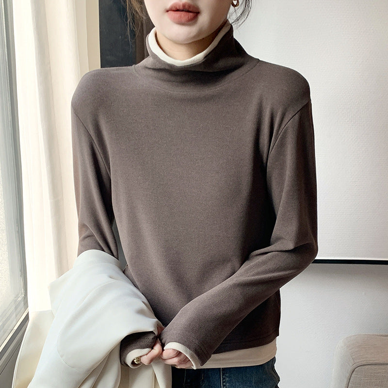 Khaki high neck long sleeve t-shirt women unisex Y2K streetwear style lifestyle shot TeenStylo