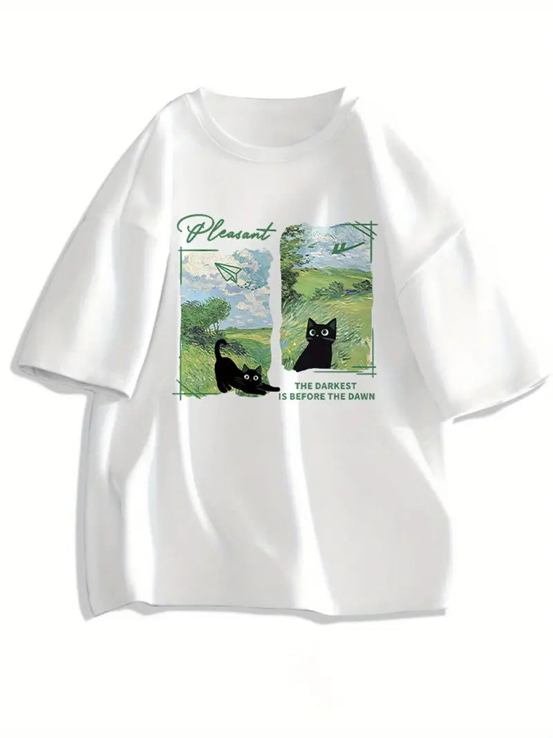 Unisex B5 printed short sleeve t-shirt lifestyle shot, Y2K streetwear style for women at TeenStylo