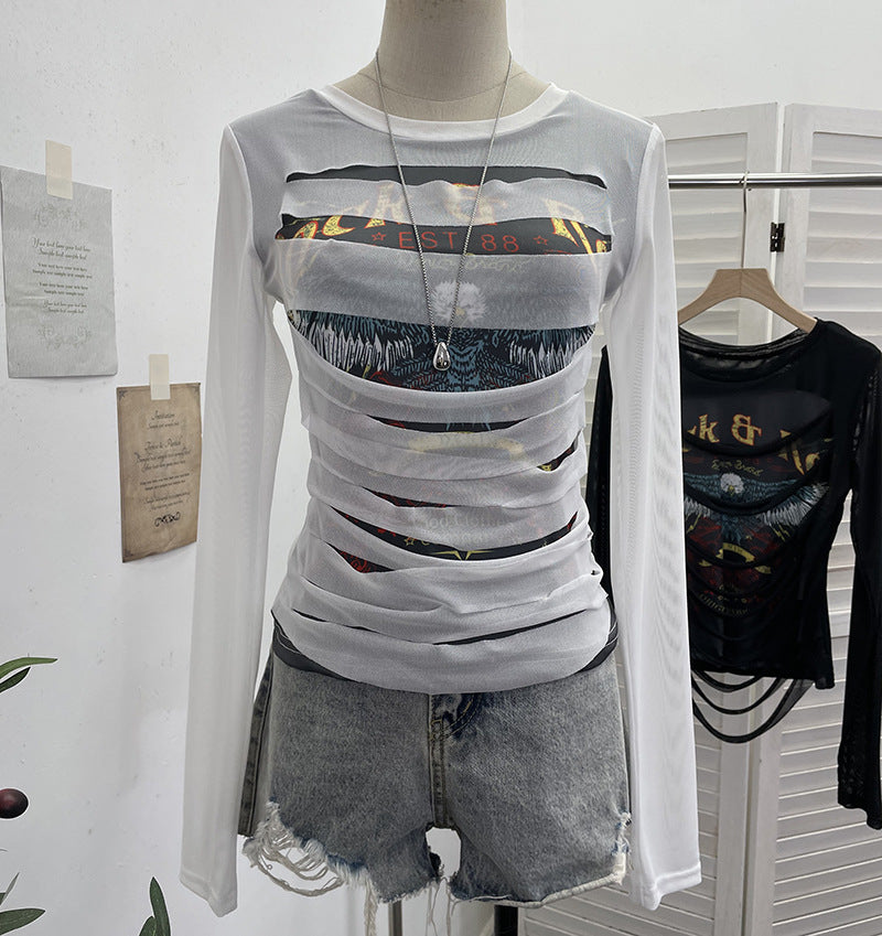 White printed long sleeve T-shirt top lifestyle look for women and men, Y2K streetwear style | TeenStylo