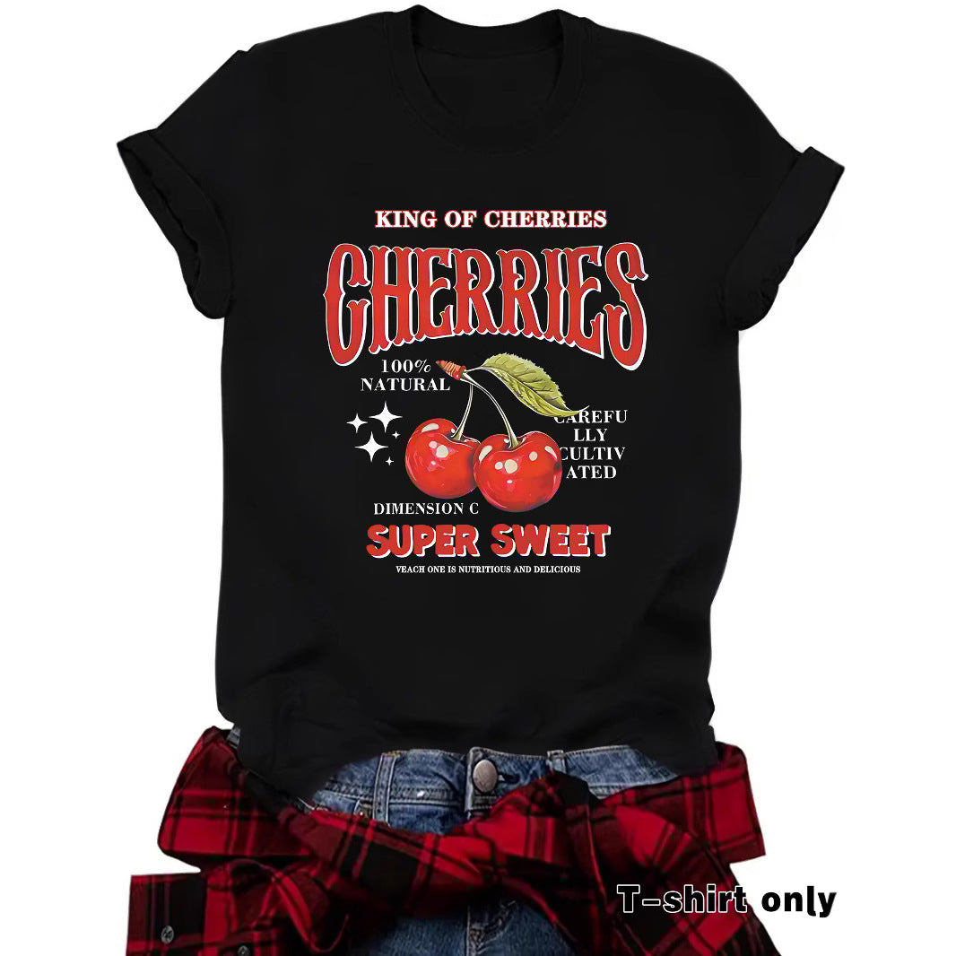Flower Orange cherry print detail close-up on women's unisex short sleeve T-shirt | TeenStylo