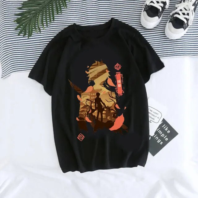Genshin Impact Hu Tao Xiao Kawaii Graphic Tee Unisex Streetwear Lifestyle Shot TeenStylo