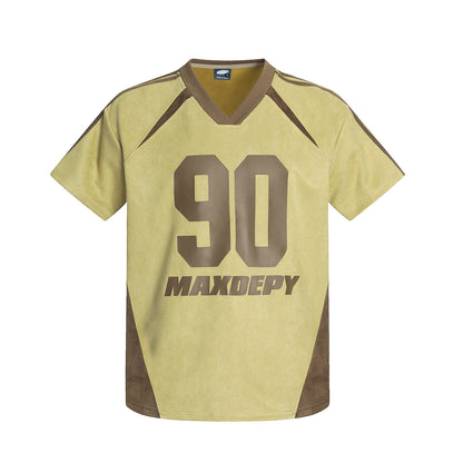 Blue colorblock spliced detail on men's loose sport short sleeve T-shirt streetwear style - TeenStylo