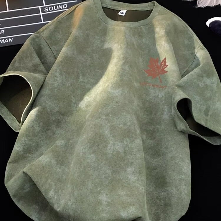 Men's green short sleeve t-shirt streetwear style front view – TeenStylo