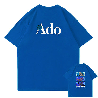 Blue unisex Ado Fans cute funny graphic cotton t-shirt with white text print - TeenStylo