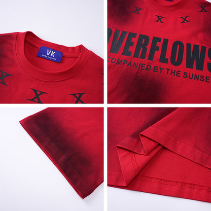 Red graphic letter print unisex streetwear short sleeve tee styled as lifestyle look | TeenStylo