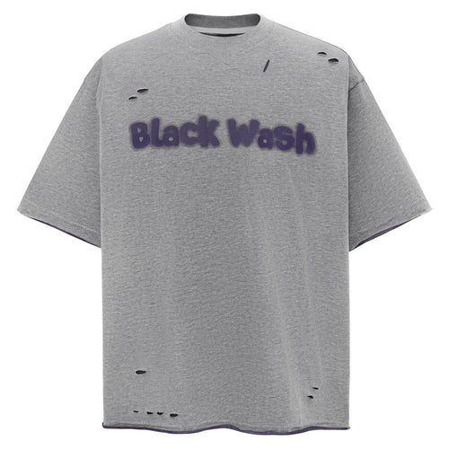 Black letter print ripped short sleeve cotton t-shirt unisex streetwear front view TeenStylo