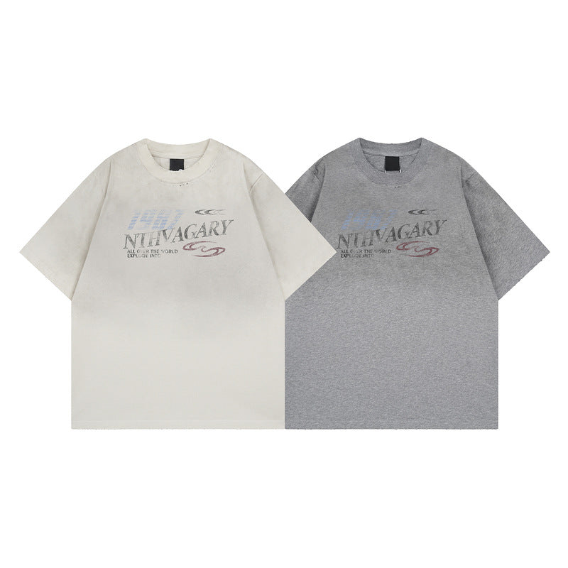 Gray men's loose fit t-shirt fabric detail close-up, casual streetwear short sleeve tee by TeenStylo