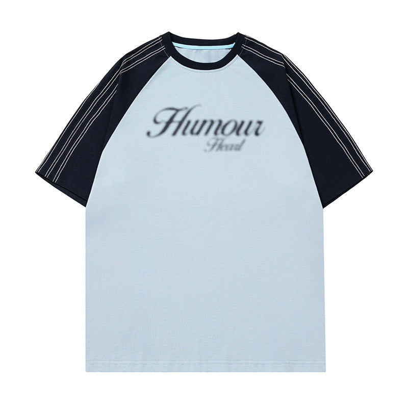 Hazy Blue chain shoulder sleeve retro short sleeve t-shirt men lifestyle streetwear fashion TeenStylo