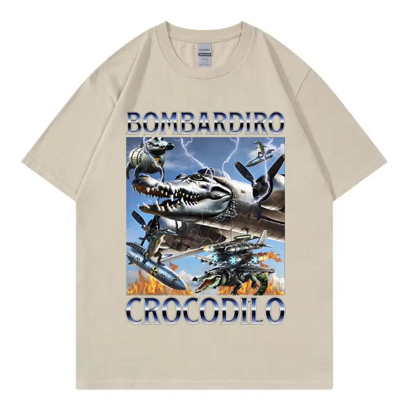 Unisex Bombardiro Crocodilo Plane Bomber graphic T-shirt streetwear style at TeenStylo