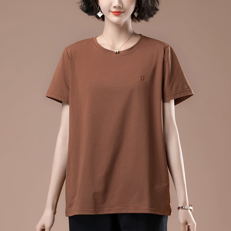 Brown women's round neck short sleeve t-shirt back view – Y2K streetwear style | TeenStylo