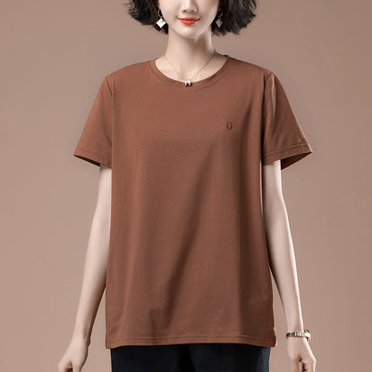 Brown women's round neck short sleeve t-shirt back view – Y2K streetwear style | TeenStylo
