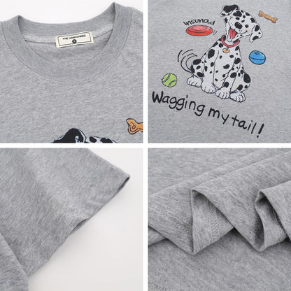 Man wearing gray dog print short sleeve t-shirt in casual summer streetwear style, lifestyle shot | TeenStylo