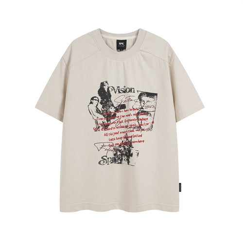 Aged Gray Vintage Washed Unisex Pure Cotton Short Sleeve T-Shirt Front View - TeenStylo