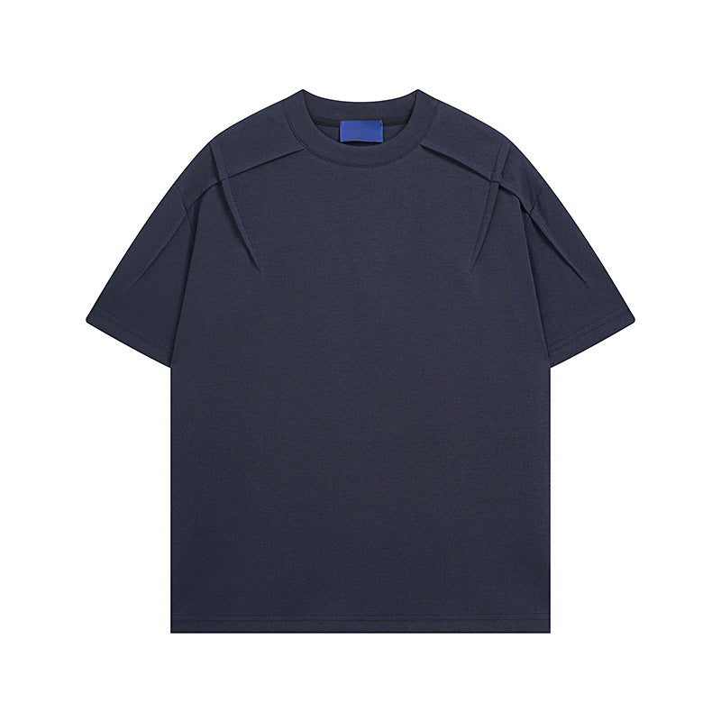 Dark blue men's regular fit short sleeve casual summer T-shirt front view – TeenStylo