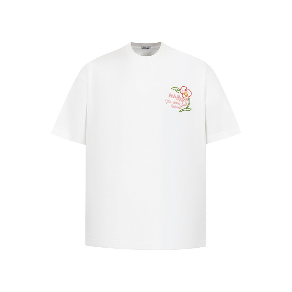 Black floral letter embroidery short sleeve shirt back view for men – Design Sense style at TeenStylo