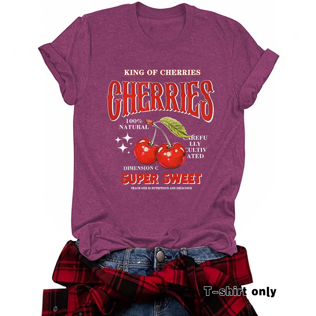 Floral Black cherry print women's short sleeve tee styled in Y2K streetwear aesthetic TeenStylo