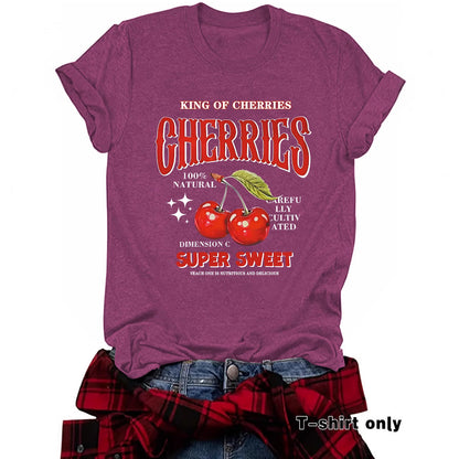 Floral Black cherry print women's short sleeve tee styled in Y2K streetwear aesthetic TeenStylo