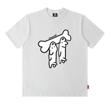 White oversized sausage dog print cotton t-shirt summer streetwear style lifestyle shot TeenStylo