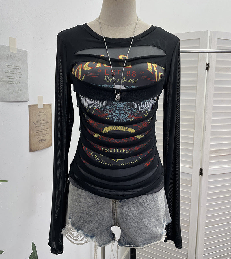 Black printed long sleeve T-shirt top lifestyle shot for women and men | TeenStylo