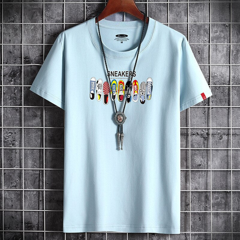 Sky blue anime goth oversized graphic tee styled in a casual lifestyle look for teen boys at TeenStylo