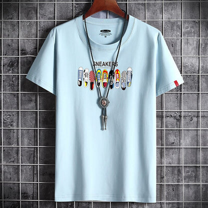 Sky blue anime goth oversized graphic tee styled in a casual lifestyle look for teen boys at TeenStylo