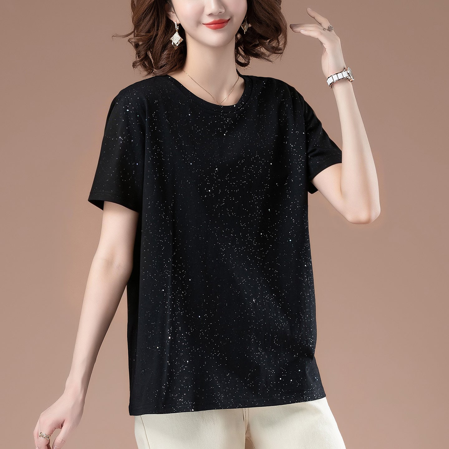 Black loose short sleeve unisex T-shirt women streetwear casual style | TeenStylo