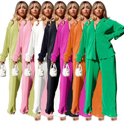 Pink wide leg pants and long sleeve shirt set styled in casual lifestyle look – Women's Matching Set at TeenStylo