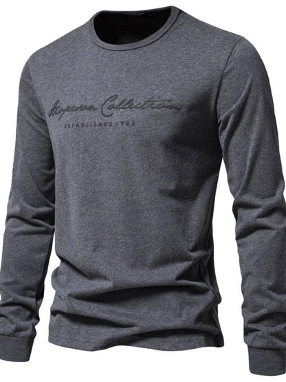 Navy men's round neck letter graphic t-shirt streetwear front view | TeenStylo