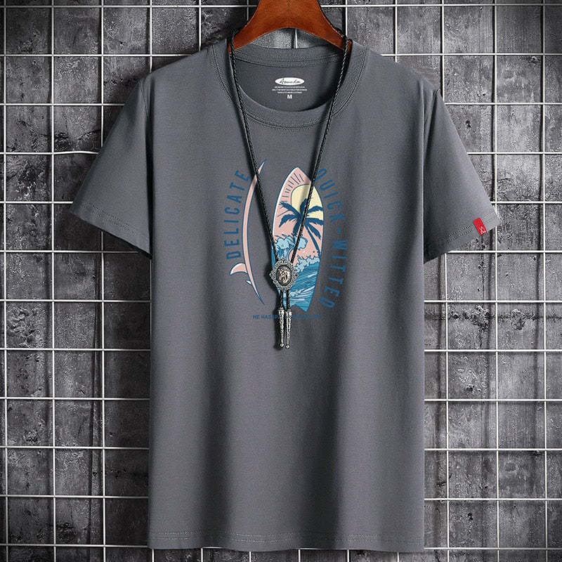 Dark grey men's anime goth T-shirt back view, Y2K streetwear style | TeenStylo
