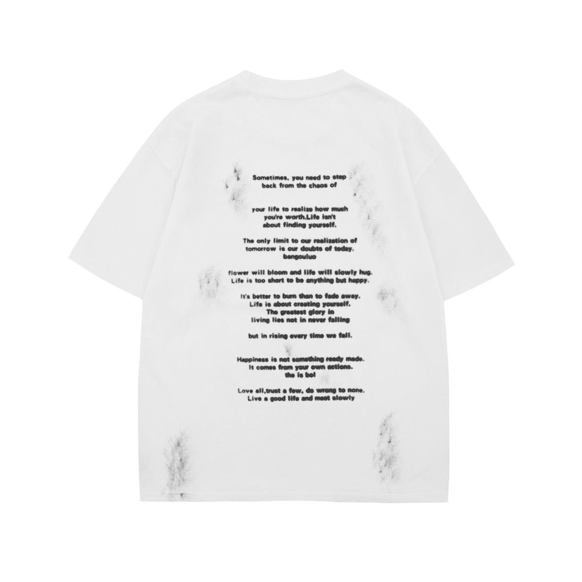 Black unisex letter print loose short sleeve t-shirt back view youth couple streetwear tee TeenStylo