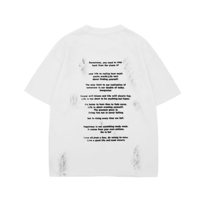 Black unisex letter print loose short sleeve t-shirt back view youth couple streetwear tee TeenStylo
