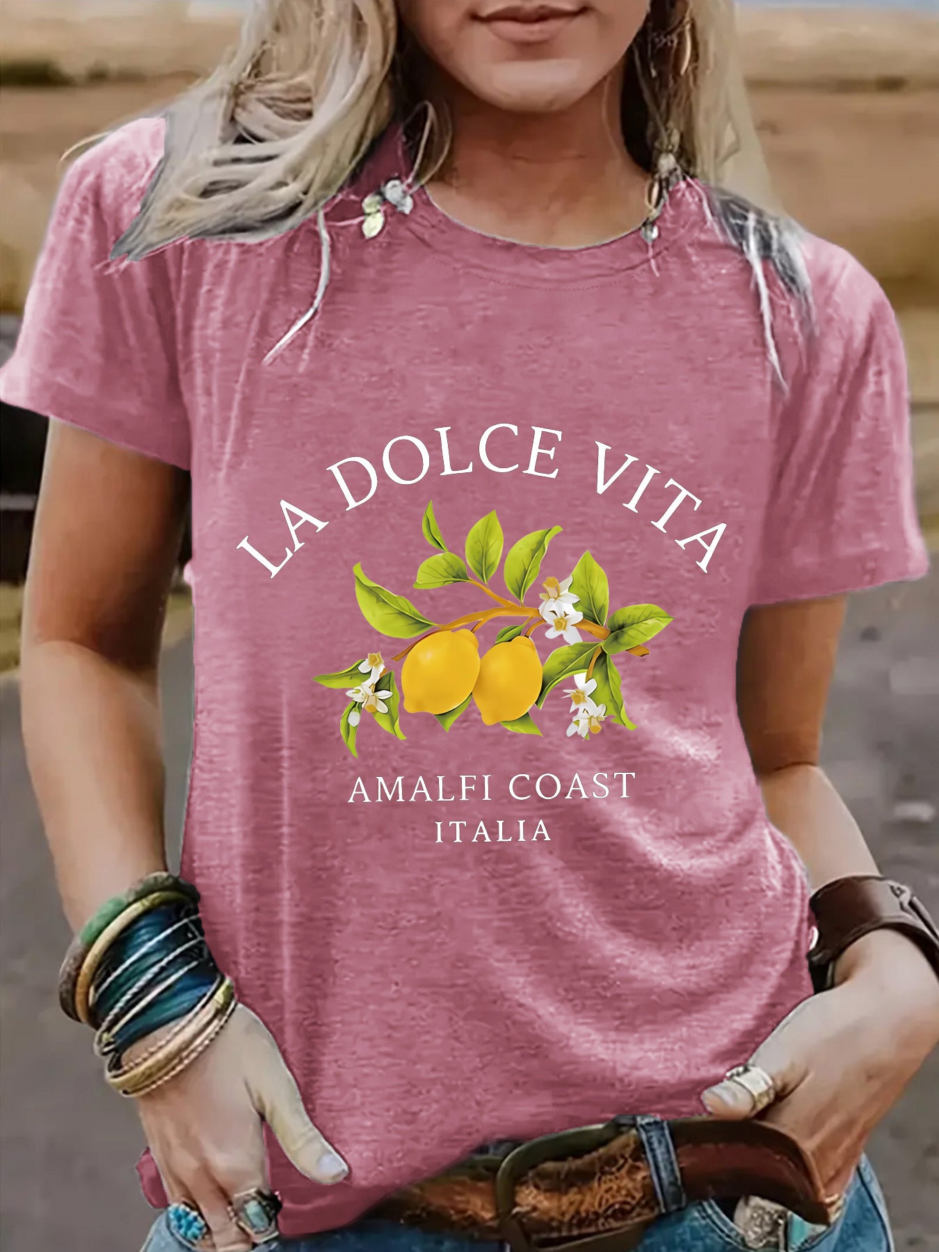 Dark red La Dolce Vita Lemon unisex graphic t-shirt lifestyle shot | TeenStylo