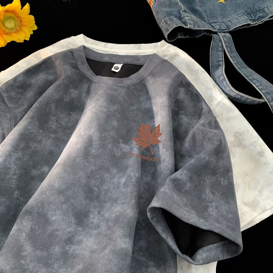 Gray men's short sleeve t-shirt streetwear casual style front view - TeenStylo
