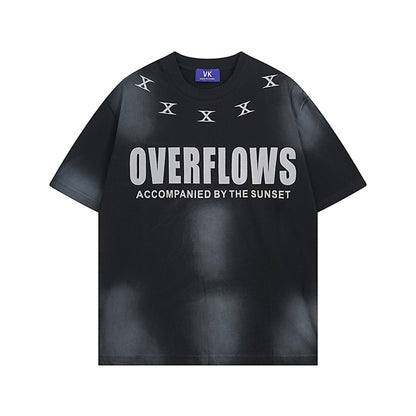 Black unisex graphic letter print short sleeve T-shirt front view – Y2K streetwear style | TeenStylo