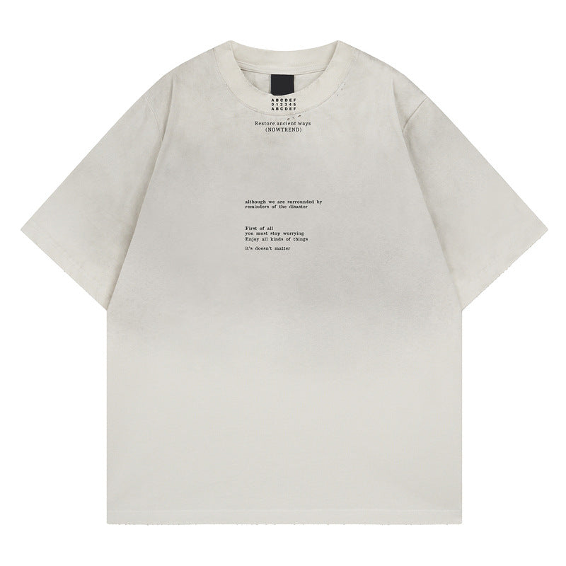 Apricot letter print washed loose unisex short sleeve t-shirt lifestyle shot streetwear style TeenStylo