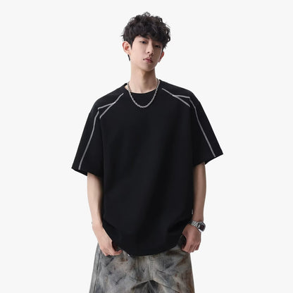 Gray men's loose streetwear short sleeve T-shirt back view - youth street style fashion | TeenStylo