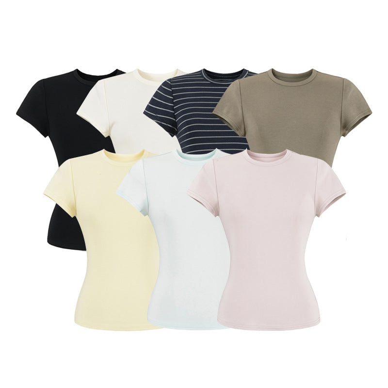 Yellow women's round neck short sleeve T-shirt back view – Y2K streetwear style | TeenStylo