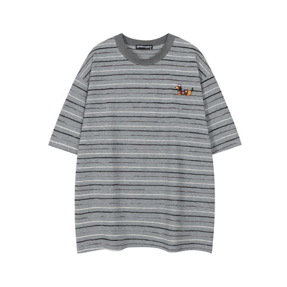 White unisex retro dachshund striped short sleeve t-shirt lifestyle look TeenStylo