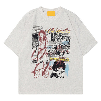 Black unisex oversized graffiti print short sleeve t-shirt loose fit streetwear front view | TeenStylo