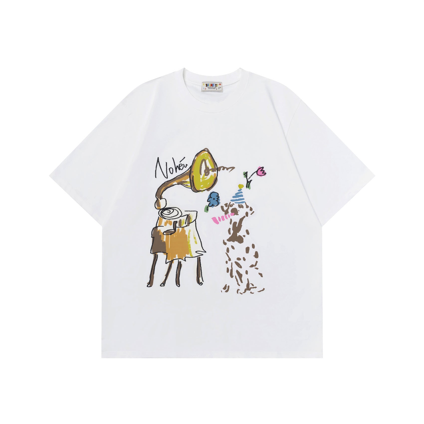 White unisex retro dalmatian print short sleeve t-shirt lifestyle look streetwear style | TeenStylo